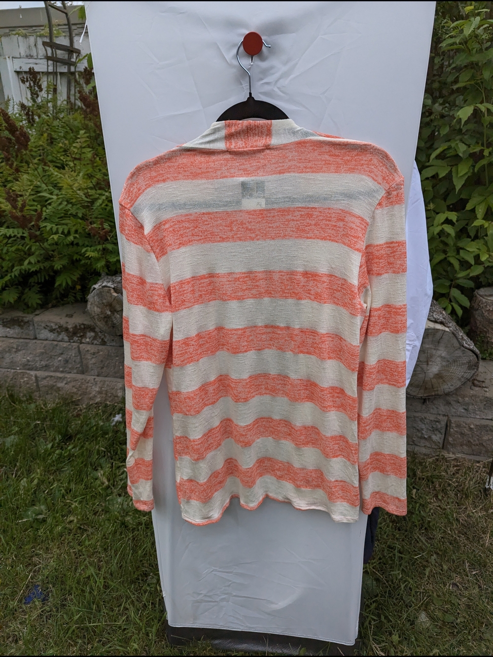 Chris & Carol Striped Open Cardigan in Coral and Cream - Picture 10 of 11